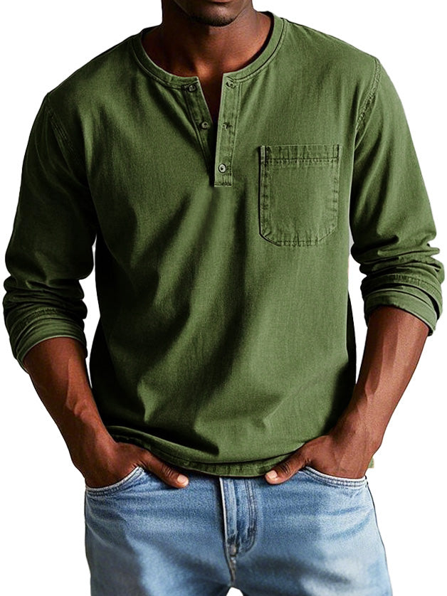 T-shirt Henley manches longues homme | Avec poche poitrine
