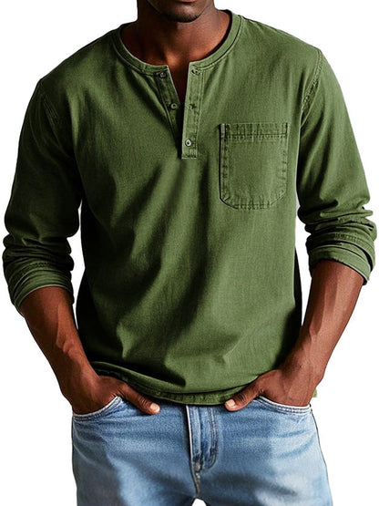 T-shirt Henley manches longues homme | Avec poche poitrine