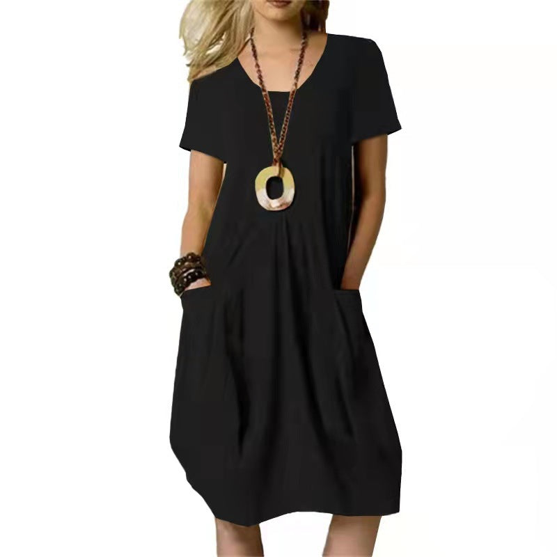 Abito midi donna a maniche corte | Con tasche