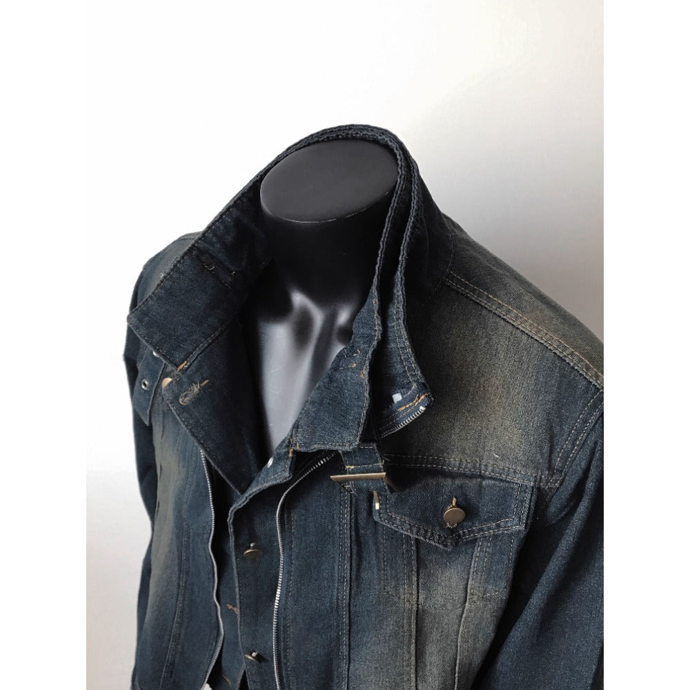 Veste en jean bleu foncé à ourlet effiloché pour femmes et hommes - Diana