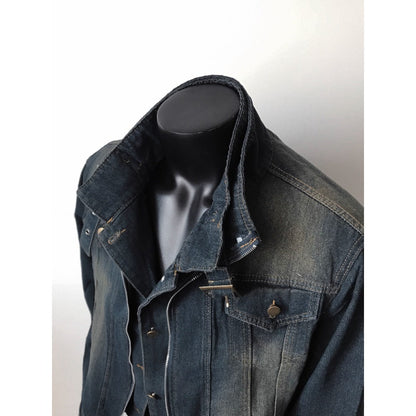 Veste en jean bleu foncé à ourlet effiloché pour femmes et hommes - Diana