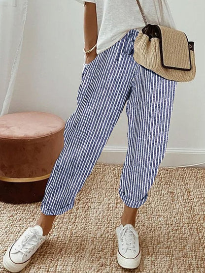 Pantalon en lin d'été pour femmes | Avec cordon de serrage