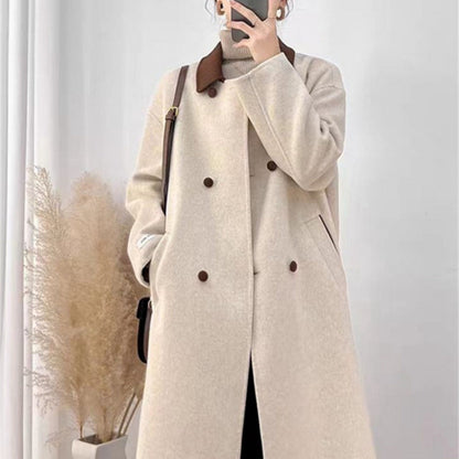 Long manteau en mélange de laine beige avec col marron – Ambra