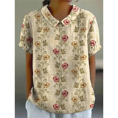 Chemisier décontracté à motif floral pour femme | Manches courtes bouffantes