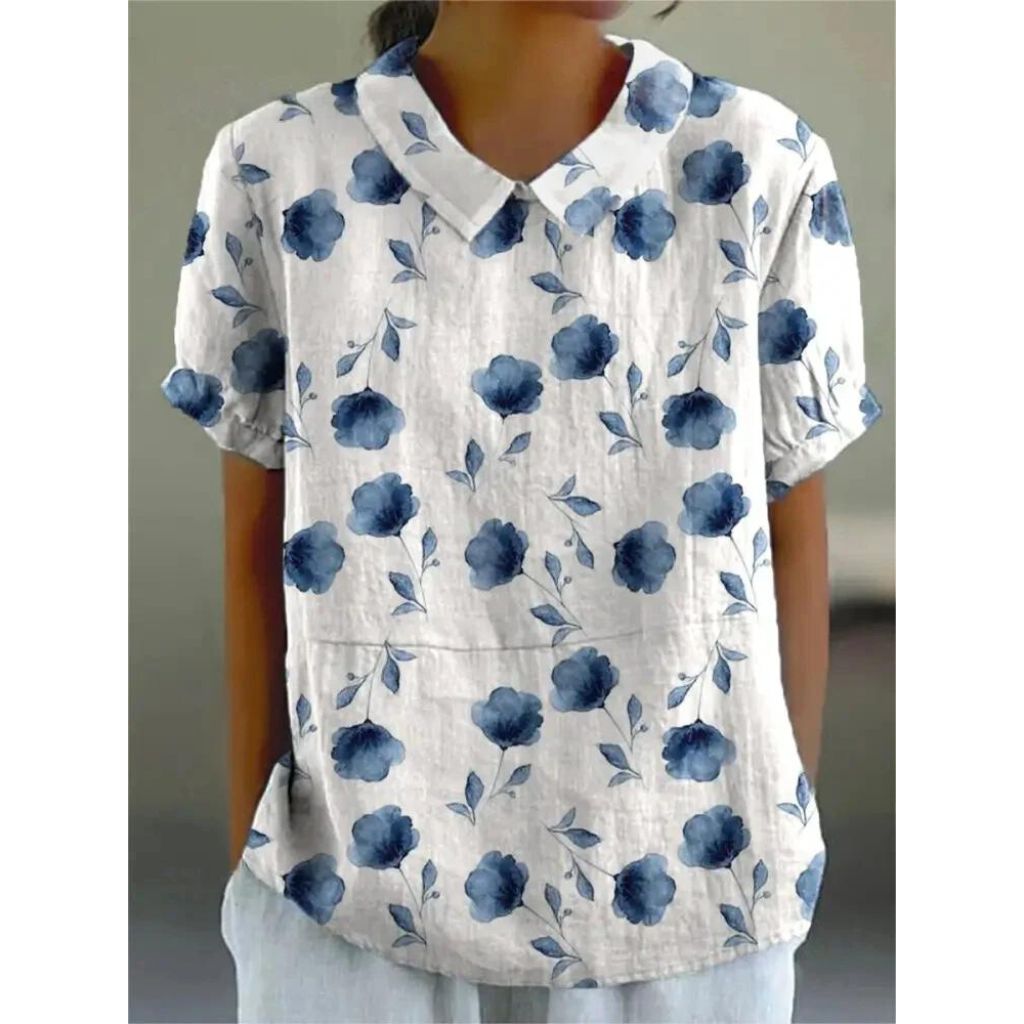 Chemisier décontracté à motif floral pour femme | Manches courtes bouffantes