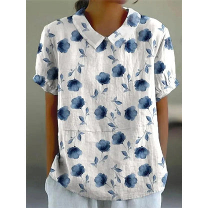 Chemisier décontracté à motif floral pour femme | Manches courtes bouffantes
