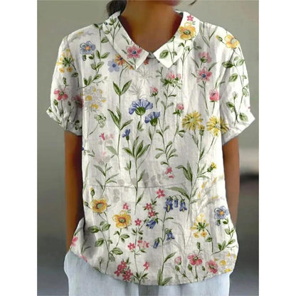 Chemisier décontracté à motif floral pour femme | Manches courtes bouffantes