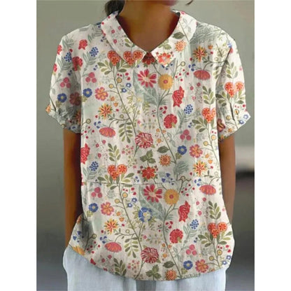 Chemisier décontracté à motif floral pour femme | Manches courtes bouffantes