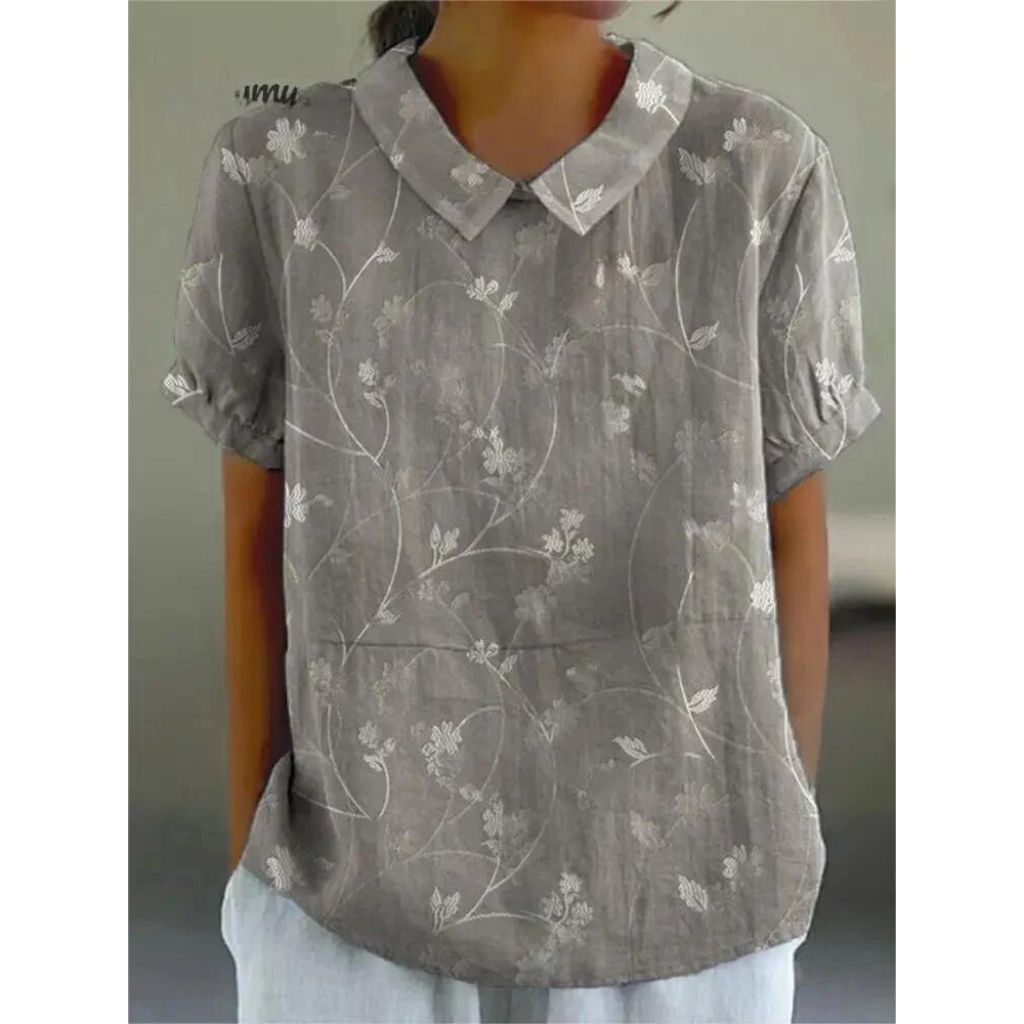 Chemisier décontracté à motif floral pour femme | Manches courtes bouffantes