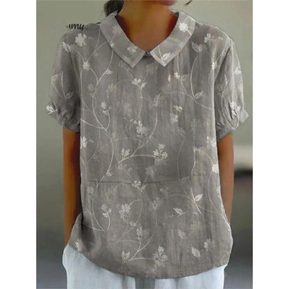 Chemisier décontracté à motif floral pour femme | Manches courtes bouffantes