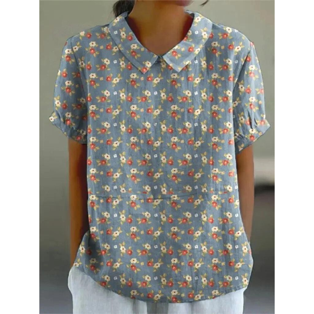 Chemisier décontracté à motif floral pour femme | Manches courtes bouffantes