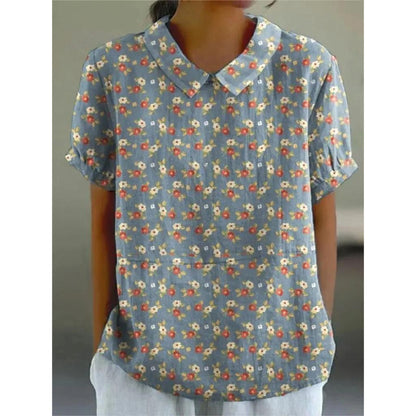 Chemisier décontracté à motif floral pour femme | Manches courtes bouffantes