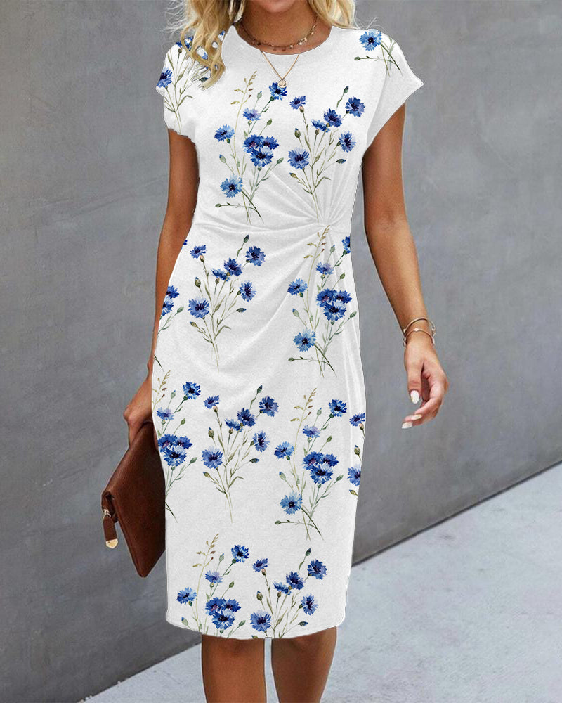 Robe portefeuille à manches courtes à motif floral pour femmes | Midi