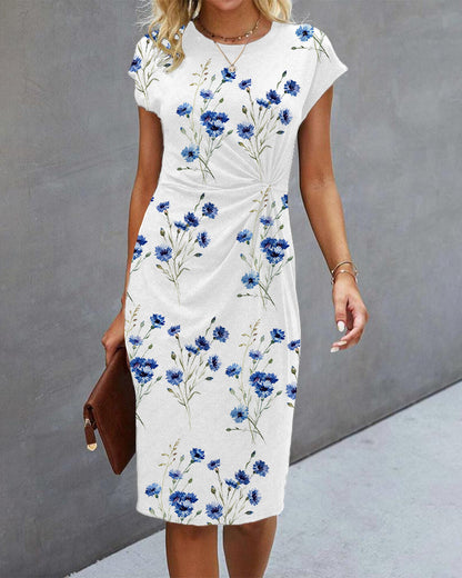 Robe portefeuille à manches courtes à motif floral pour femmes | Midi