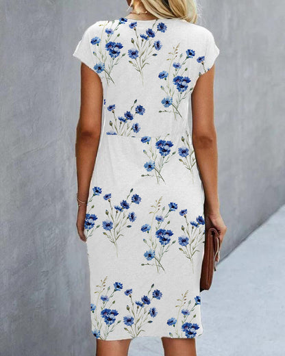 Robe portefeuille à manches courtes à motif floral pour femmes | Midi