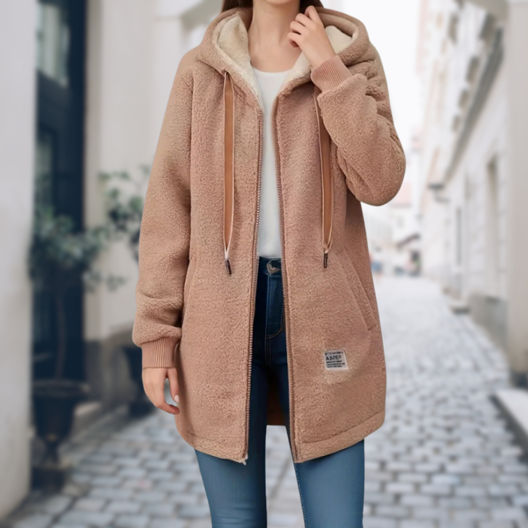 Manteau teddy à capuche long pour femme
