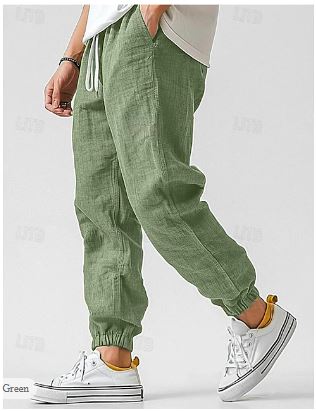 Pantalon en lin coupe ample homme | Avec cordon de serrage et poches