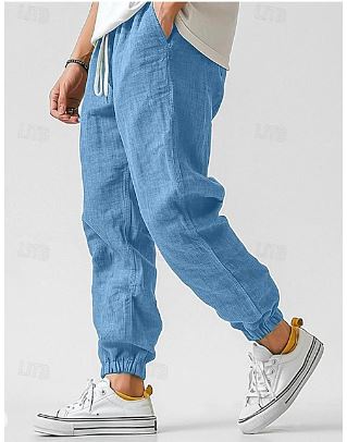 Pantalon en lin coupe ample homme | Avec cordon de serrage et poches