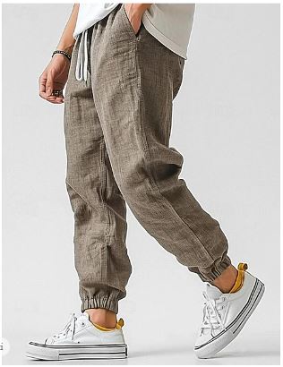 Pantalon en lin coupe ample homme | Avec cordon de serrage et poches