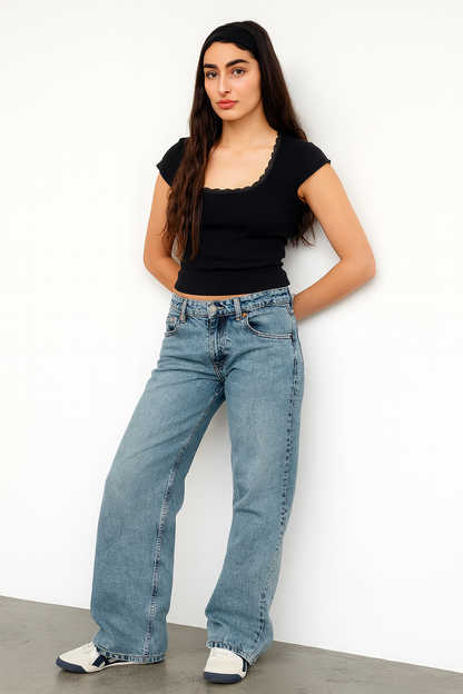 Jean baggy taille basse décontracté femme | Coupe ample