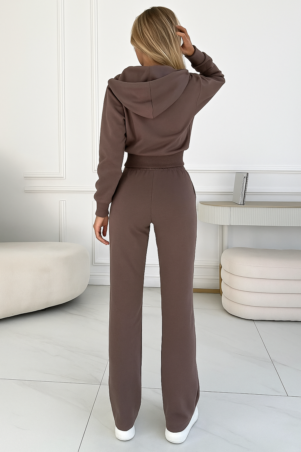 Ensemble jogging 2 pièces pour femmes | Pantalon large et sweat à capuche court