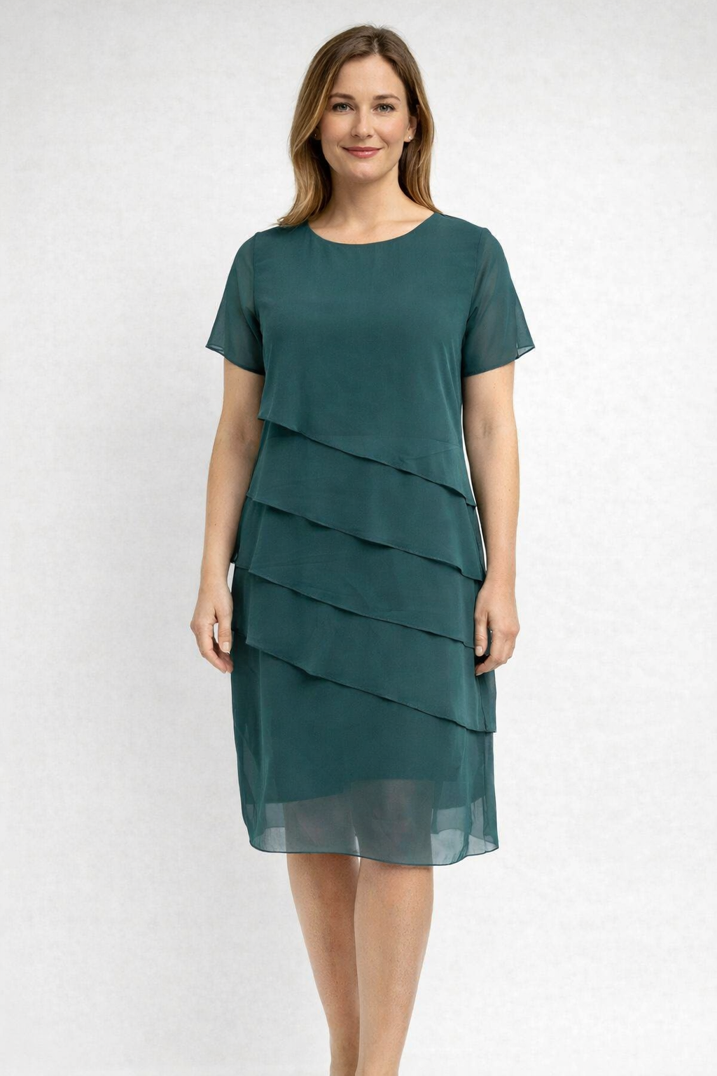 Women's Layered Cocktail Dress with Short Sleeves | Midi