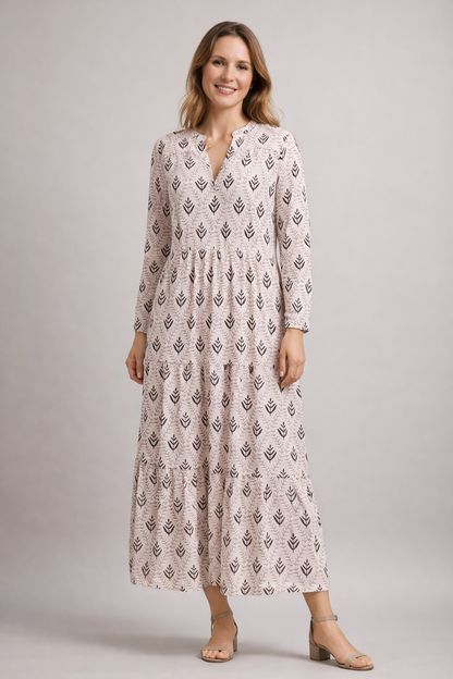 Robe maxi jupe à volants style bohème pour femme | avec col en V