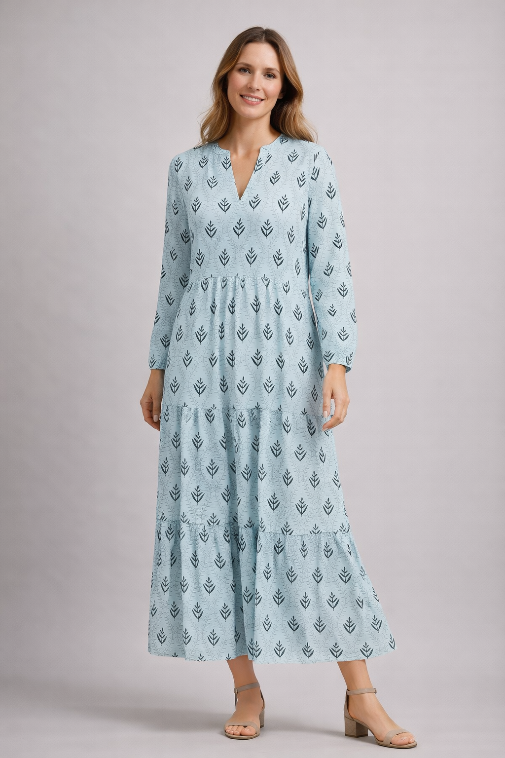 Robe maxi jupe à volants style bohème pour femme | avec col en V