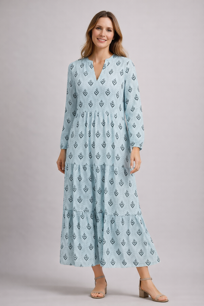 Robe maxi jupe à volants style bohème pour femme | avec col en V