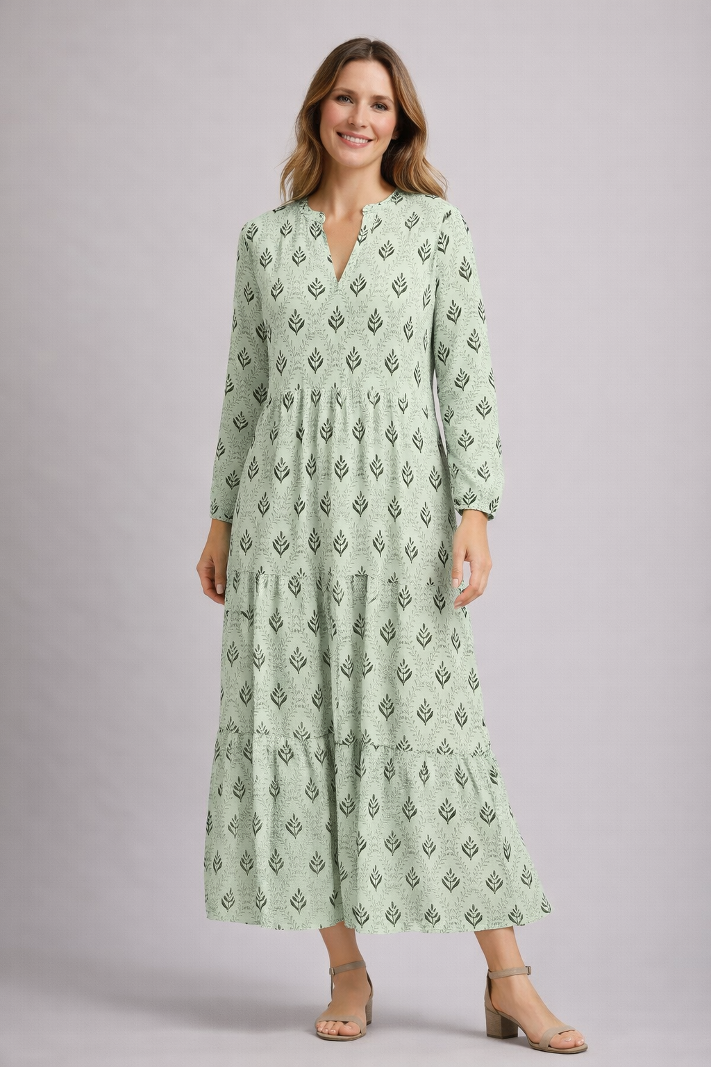 Robe maxi jupe à volants style bohème pour femme | avec col en V