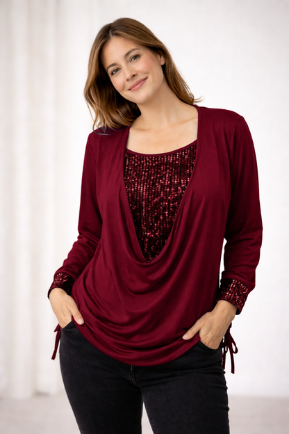 Blouse de fête femme à col cascade | manches longues