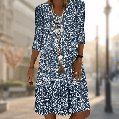 Women's Floral Pattern Boho Midi Dress | 3/4 Sleeves