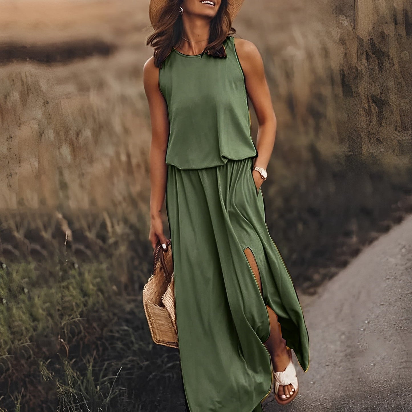 Damen Sommerkleid mit Seitenschlitz | Maxi