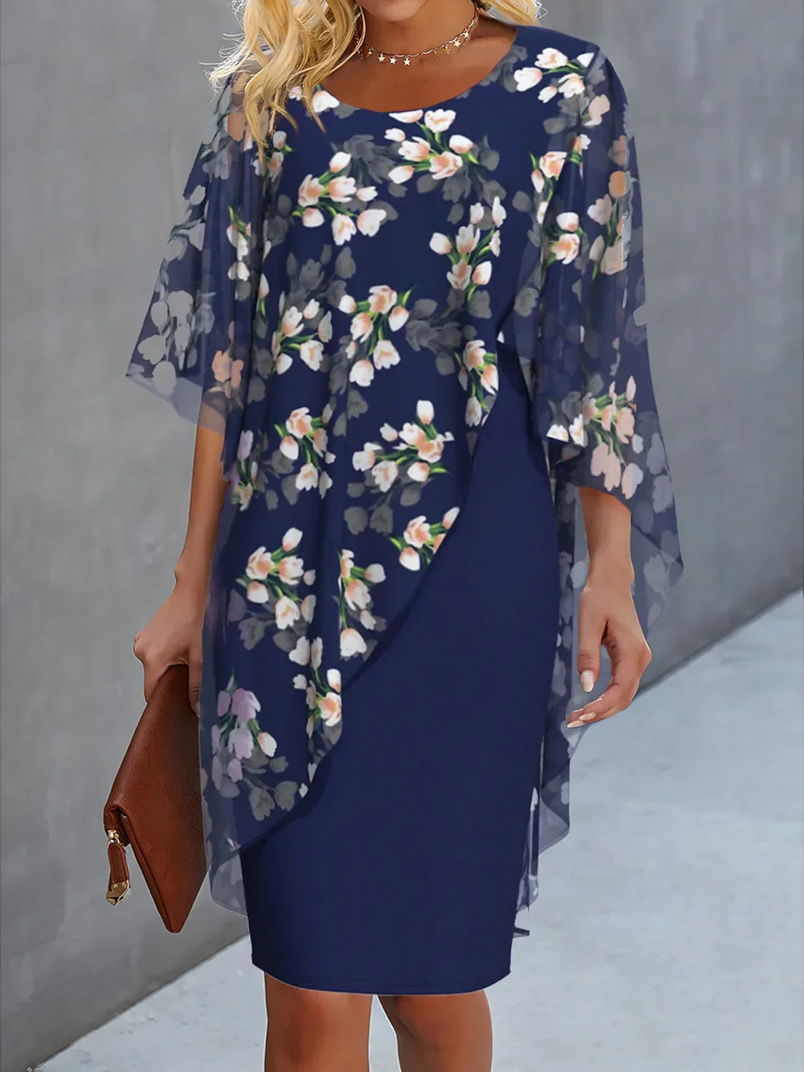 Women's Floral Pattern Pencil Dress | Crew Neck