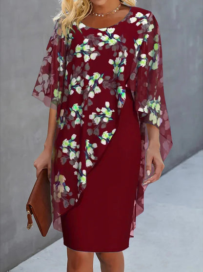 Women's Floral Pattern Pencil Dress | Crew Neck