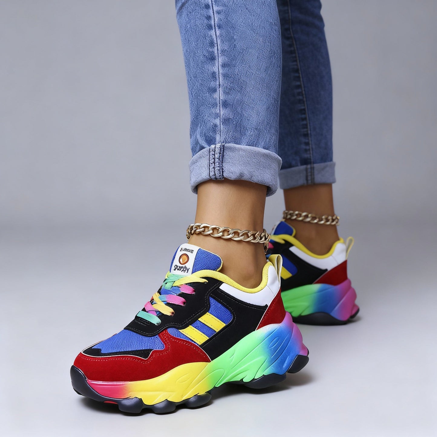 Baskets sportives colorées femme | plateforme