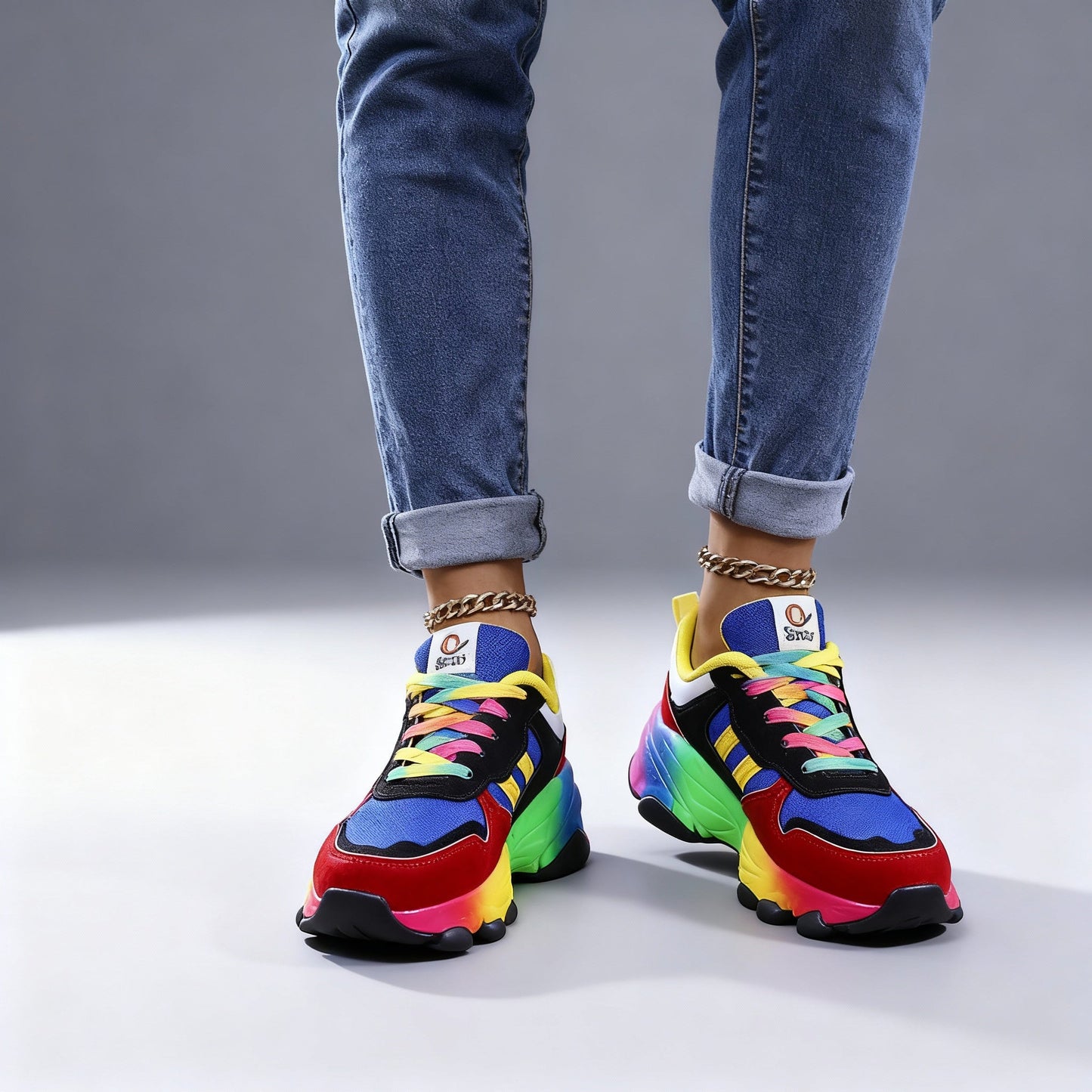Baskets sportives colorées femme | plateforme