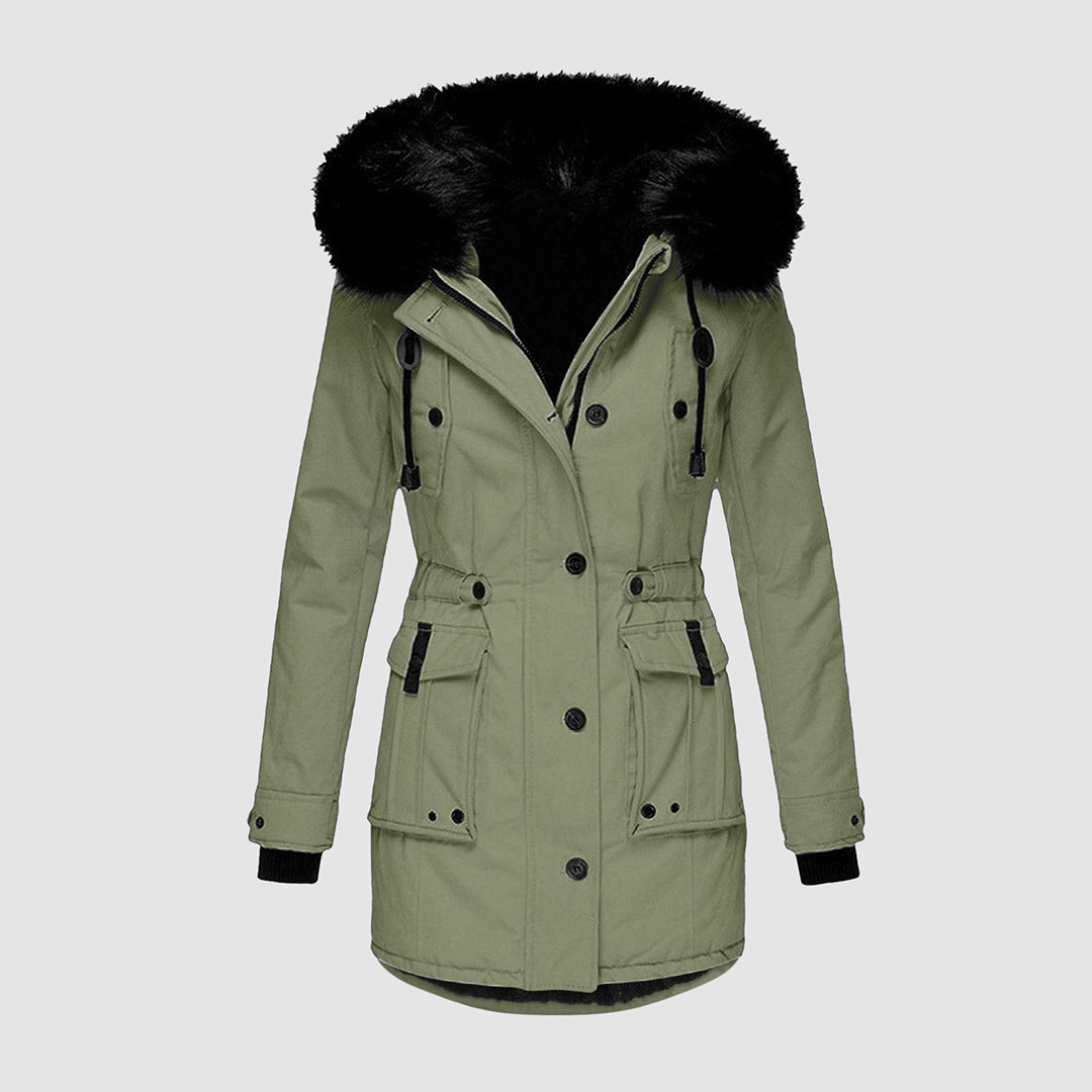 Damen Lange Winterjacke | Mit Kunstfellbesatz