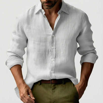Chemise en lin décontractée homme à patte de boutonnage | manches longues