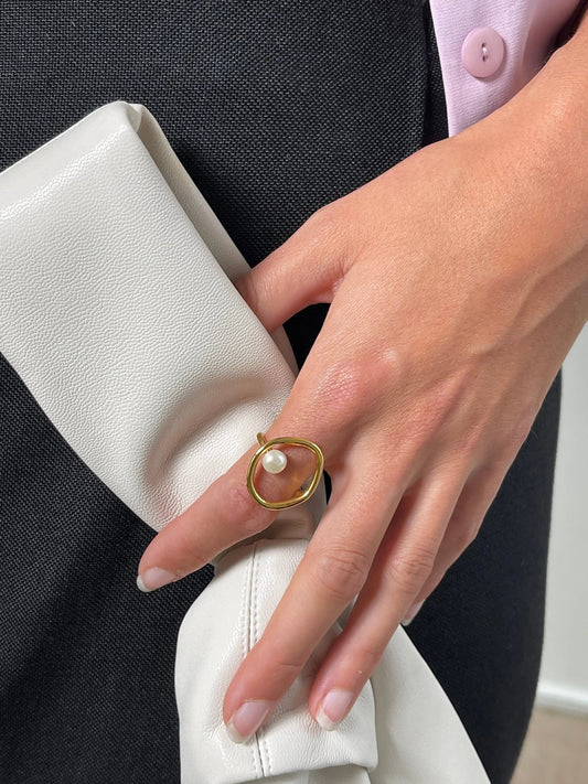 Bague ovale minimaliste | avec perle