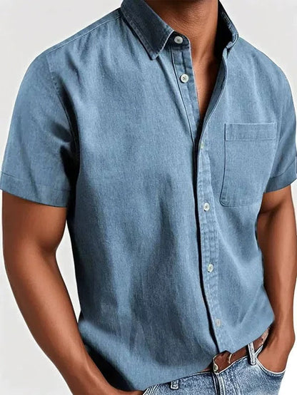 Chemise homme décontractée à manches courtes avec patte de boutonnage | avec poche poitrine
