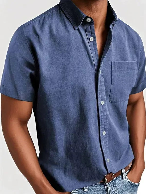 Chemise homme décontractée à manches courtes avec patte de boutonnage | avec poche poitrine