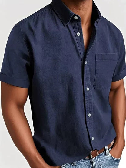 Chemise homme décontractée à manches courtes avec patte de boutonnage | avec poche poitrine