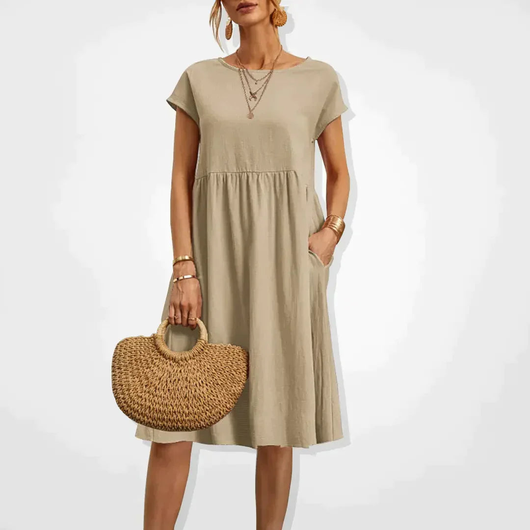 Women's Short Sleeve Midi Summer Dress | with Pockets