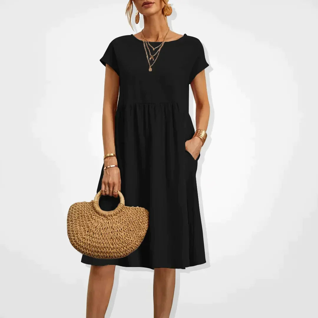 Women's Short Sleeve Midi Summer Dress | with Pockets