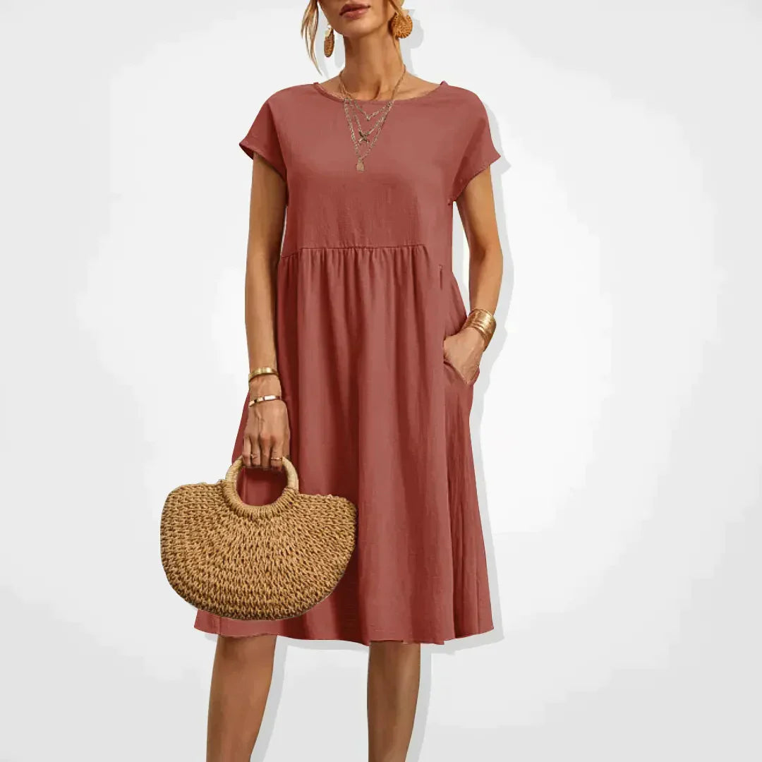 Women's Short Sleeve Midi Summer Dress | with Pockets