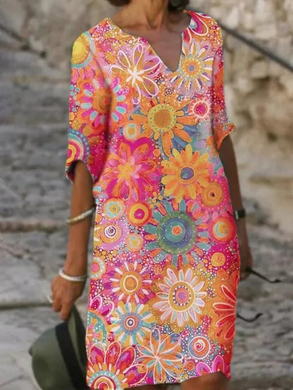 Robe d'été à imprimé floral et col en V pour femmes | Mini