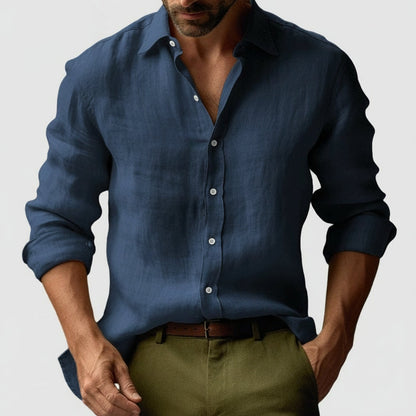 Chemise en lin décontractée homme à patte de boutonnage | manches longues