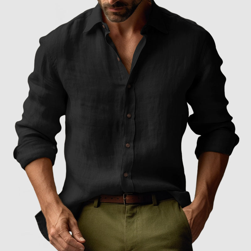 Chemise en lin décontractée homme à patte de boutonnage | manches longues