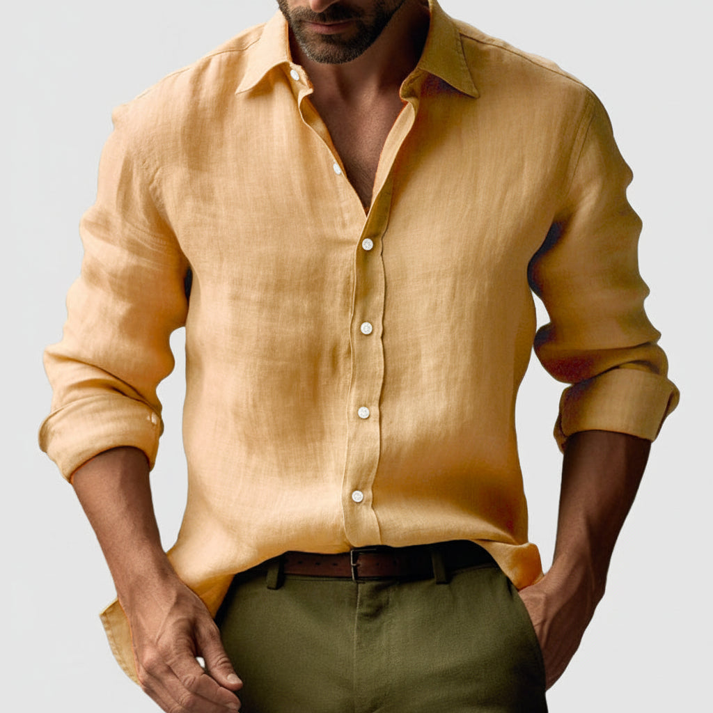 Chemise en lin décontractée homme à patte de boutonnage | manches longues